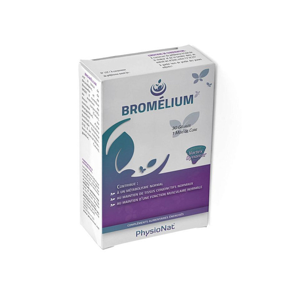 PhysioNat - Bromelium - улучшение метаболизма, бромелайн, МСМ, D3 (холекальциферол), 30 капсул
