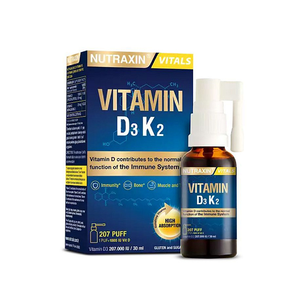 Nutraxin - Vitamin D3 K2 - D3 (холекальциферол), K2 (менахинон) - 1000 МЕ