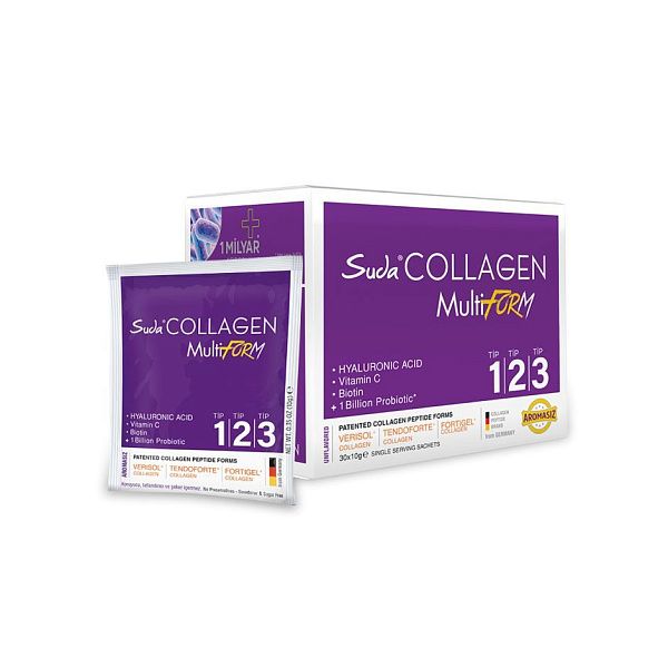 Suda Collagen - Коллаген Multiform классический - здоровье суставов, кожи, гидролизированный коллаген, витамины, микроэлементы, 30 пакетиков