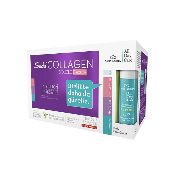 Suda Collagen - Collagen Double Beauty - пищевая добавка и крем для красоты и здоровья, пакетики, 30 пакетиков, крем, 50 мл