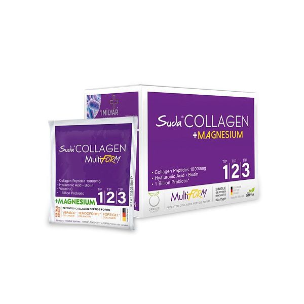 Suda Collagen - Коллаген Multiform с Магнием - здоровье кожи, суставов, гидролизированный коллаген, витамины, магнмй, 30 пакетиков