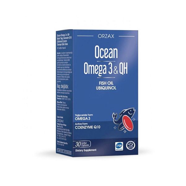 Orzax - Ocean Omega-3 & QH - омега-3, сердце и сосуды, мозг и нервная система, глаза и зрение убихинол, 30 капсул