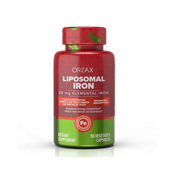 Orzax - Liposomal Iron - повышает энергию, железо (Fe), 90 капсул