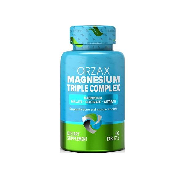 Orzax - Magnesium triple complex - улучшение сна, укрепление нервной системы, здоровье сердца, для пищеварения, магний (Mg), 60 таблеток