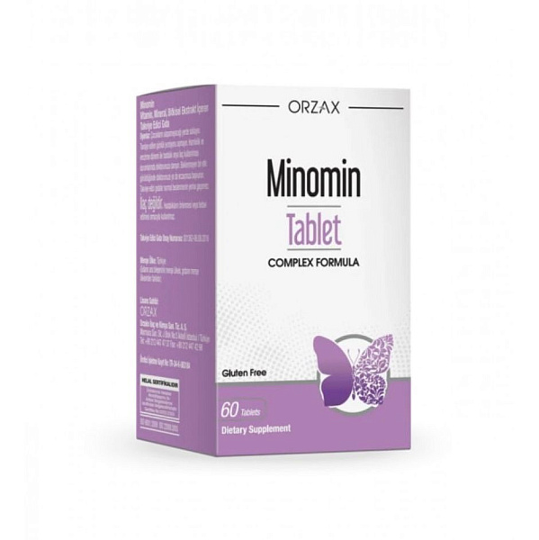 Orzax - Minomin - менопауза, экстракты, витамины, кальций (Ca), 60 таблеток