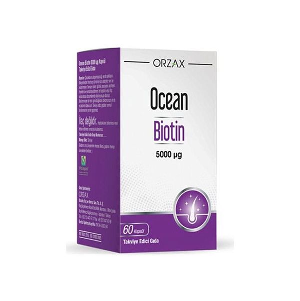 Orzax - Ocean Biotin - здоровая кожа, здоровье волос, B7 (биотин) - 5000 мкг, 60 капсул