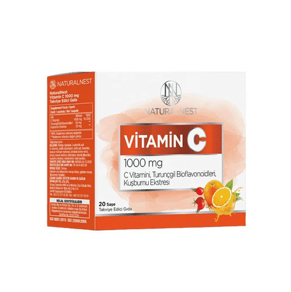 Naturalnest - Vitamin C sachet - экстракт шиповника, C (аскорбиновая кислота) - 1000 мг, 20 пакетиков