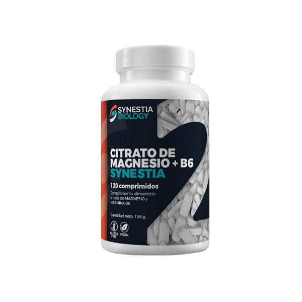 Synestia biology - Citrato De Magnesio + B6 - повышение уровня энергии, укрепление костей, магний, витамин B6, 120 таблеток