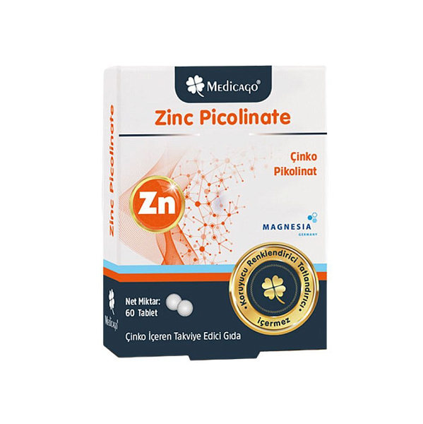 Medicago - Zinc Picolinate - Пиколинат цинка, здоровье кожи, укрепление иммунитета, 15 мг, 60 таблеток