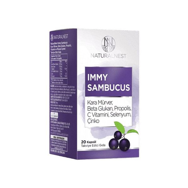 Naturalnest - Immy Sambucus - черная бузина, прополис, бета-глюкан, микроэлементы, 20 капсул