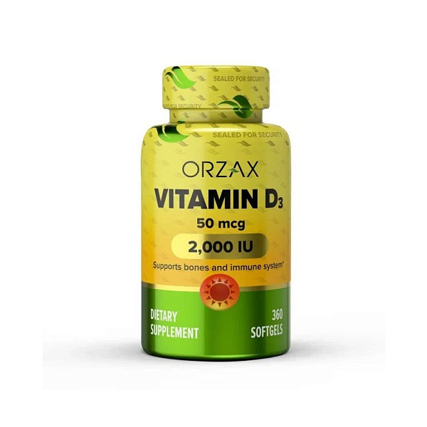 Orzax - Vitamin D3 2000 IU - D3 (холекальциферол) - 2000 МЕ, 360 капсул