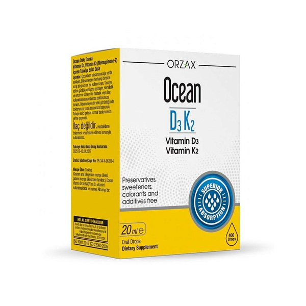 Orzax - Ocean Vitamin D3 K2 - D3 (холекальциферол), K2 (менахинон) - 1000 МЕ, 20 мл