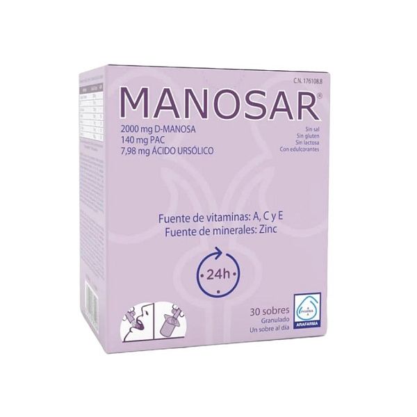 Arafarma - MANOSAR - D-манноза, проантоцианиды, витамины, цинк (Zn), 30 пакетиков
