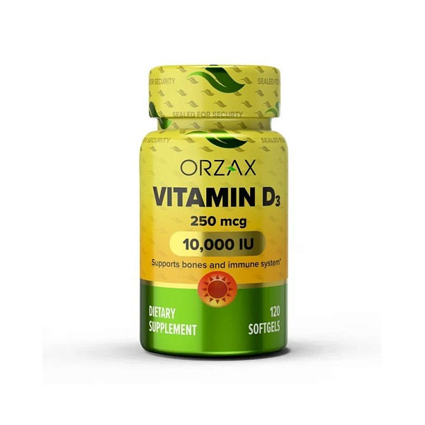 Orzax - Vitamin D3 250 mcg - D3 (холекальциферол) - 10 000 МЕ, 120 капсул